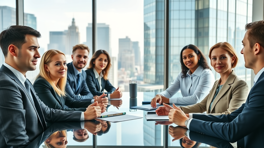 real estate consultation expert meeting large city office modern skyline confident business professionals professional estate advisor consultant