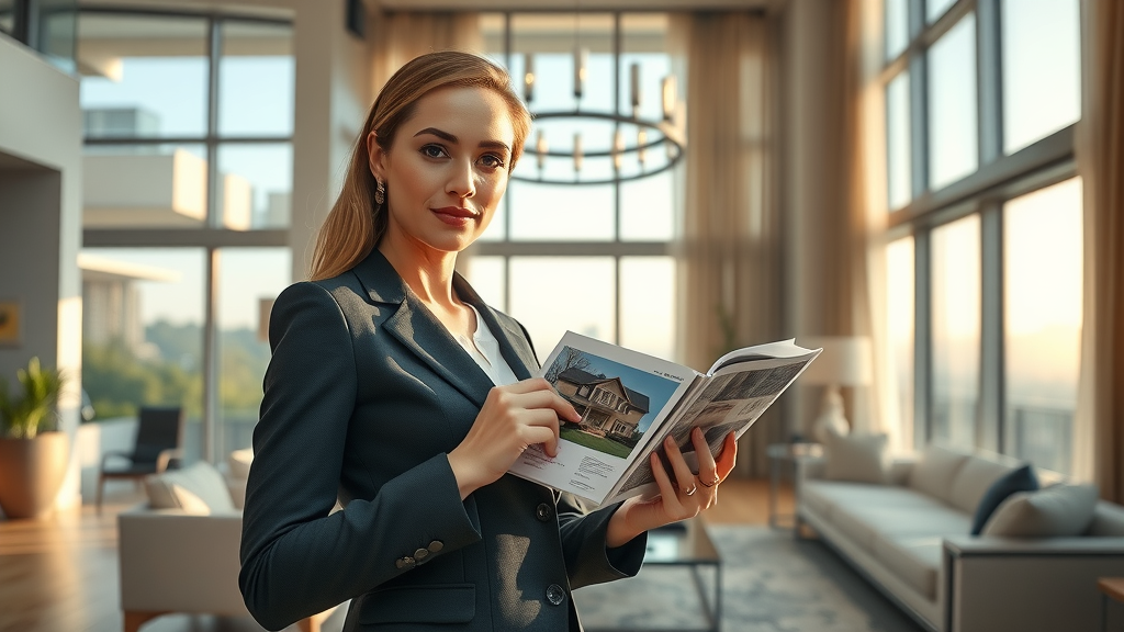 Luxury home real estate agent presenting CLHMS credentials in upscale property