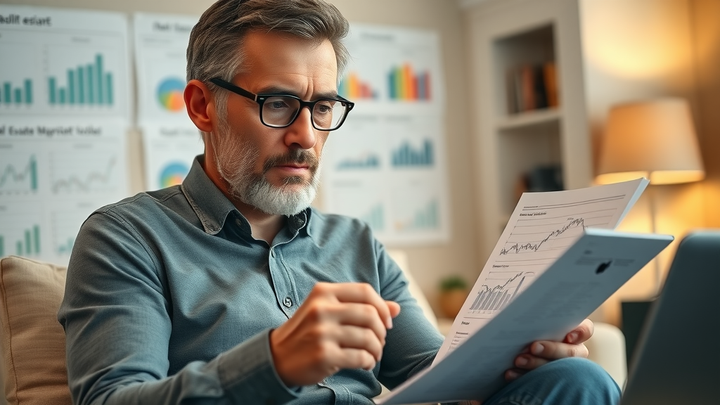 Homeowner reviewing real estate market reports for home selling guidance