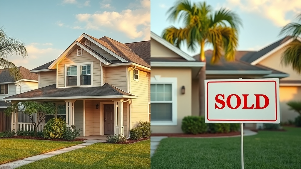 Split image of distressed house then newly sold with 