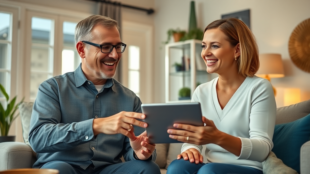 happy Orlando homeowner consulting with a home sales advisor: supportive, transparent quick home sale process