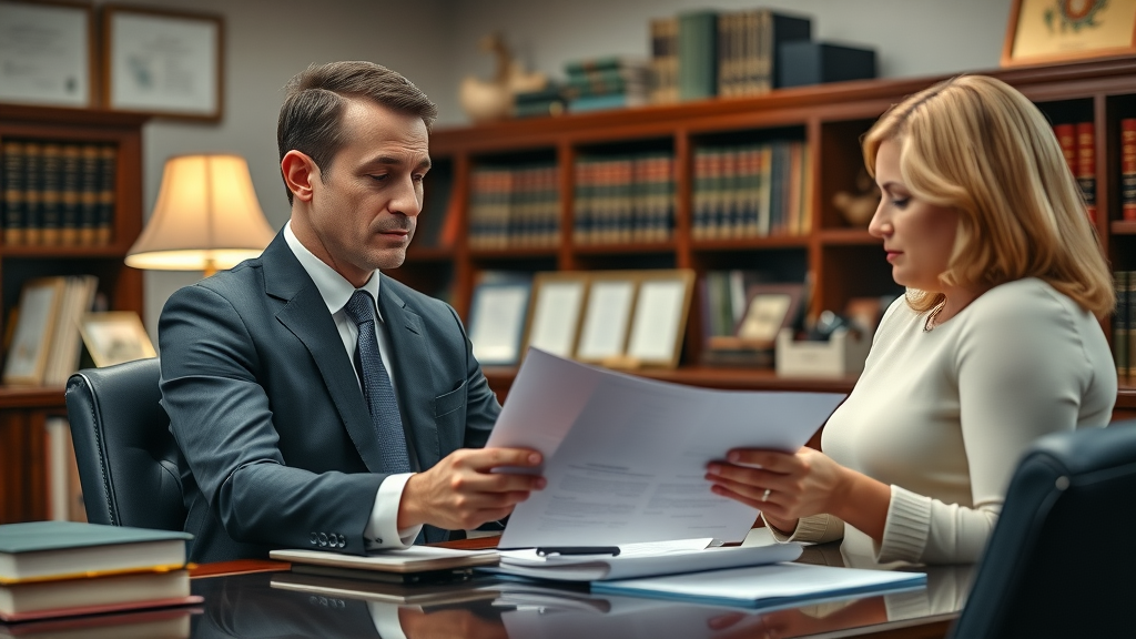 Orderly legal office in Orlando, attorney advising family on inherited property legal process, estate documents
