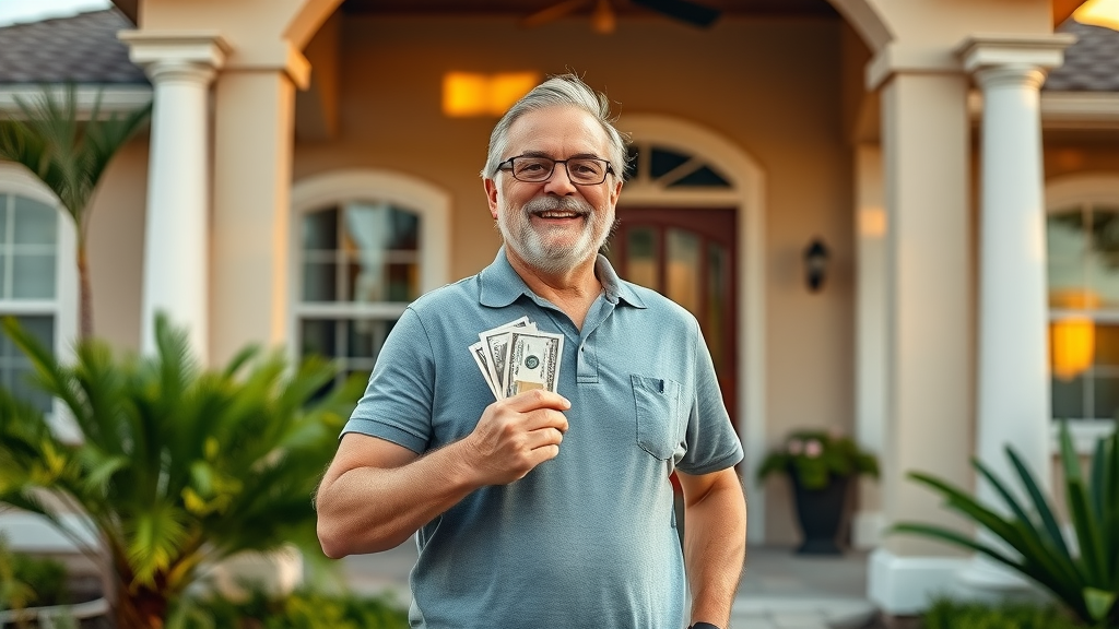 Cheerful Orlando homeowner with cash in hand after easy home sale
