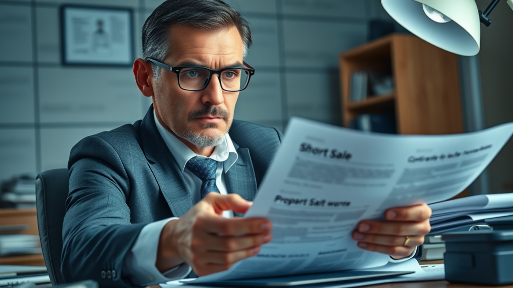 Real estate agent with SFR credential reviewing short sale documents