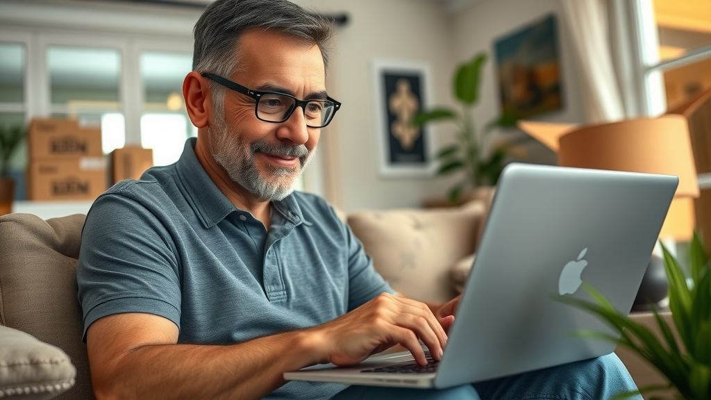 Orlando homeowner submitting house info online to cash home buyers.