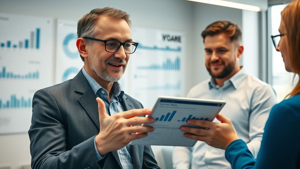 estate consultant explaining strategy real estate market professional modern workspace property data commercial real estate advisor