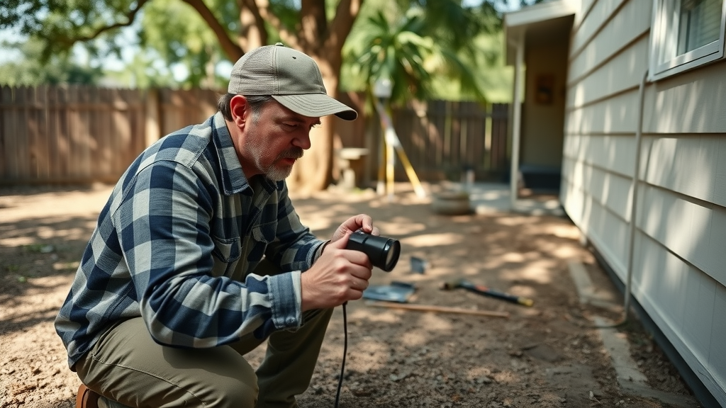 licensed home inspector examining foundation of an Orlando home during as is sale, as is home sale Orlando