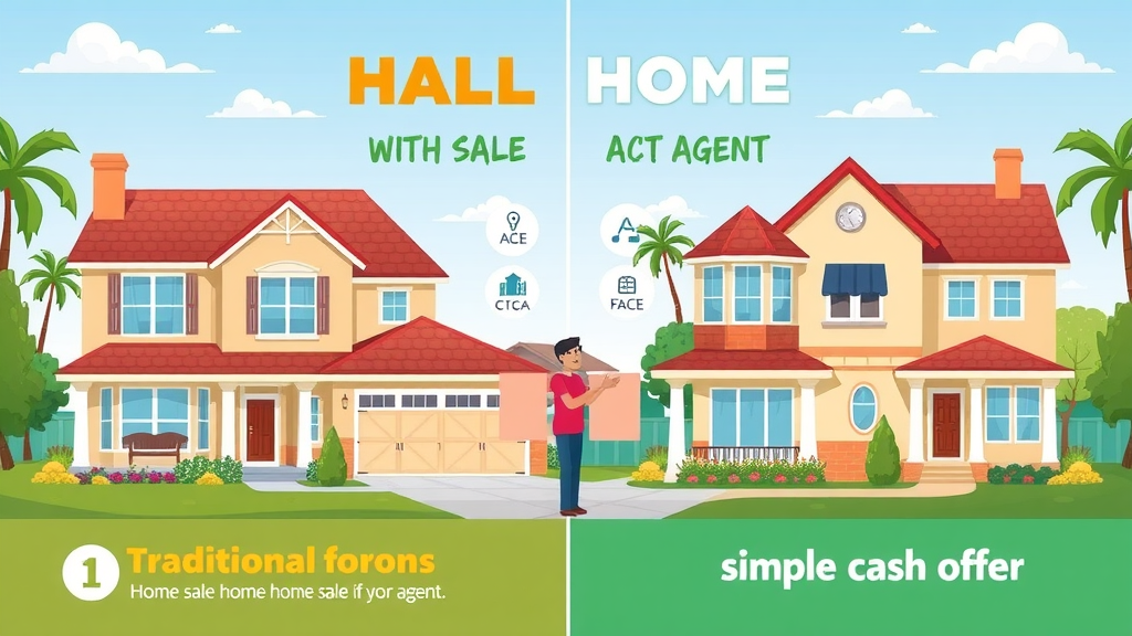 Infographic comparing traditional home sale with agent to simple cash offer transaction in Orlando