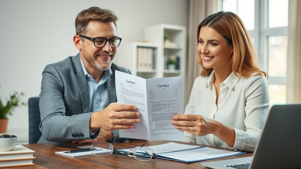 cash home buyer and homeowner reviewing contract