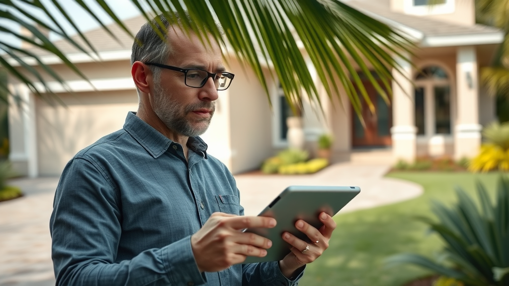 Home appraiser reviewing the value of an Orlando home on a tablet - cash offer evaluation