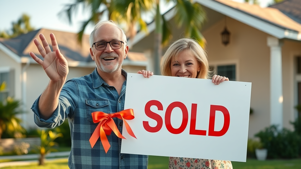 Happy Orlando homeowner holding 