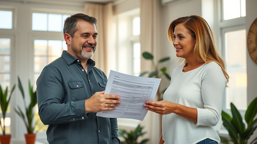 professional cash home buyer handing contract to orlando homeowner, completing quick home sale paperwork