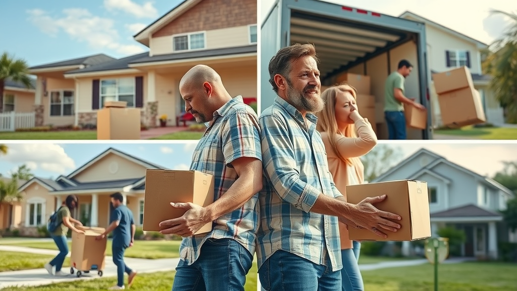 Orlando home scenarios collage, moving, packing, inherited property, happy buyers