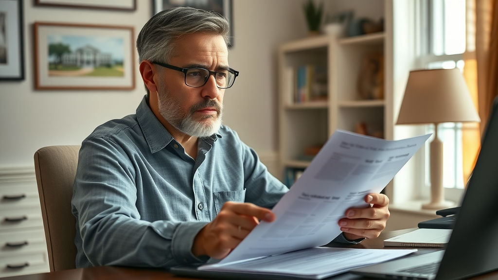 Orlando homeowner reviewing property documents to maximize cash offer, organized workspace