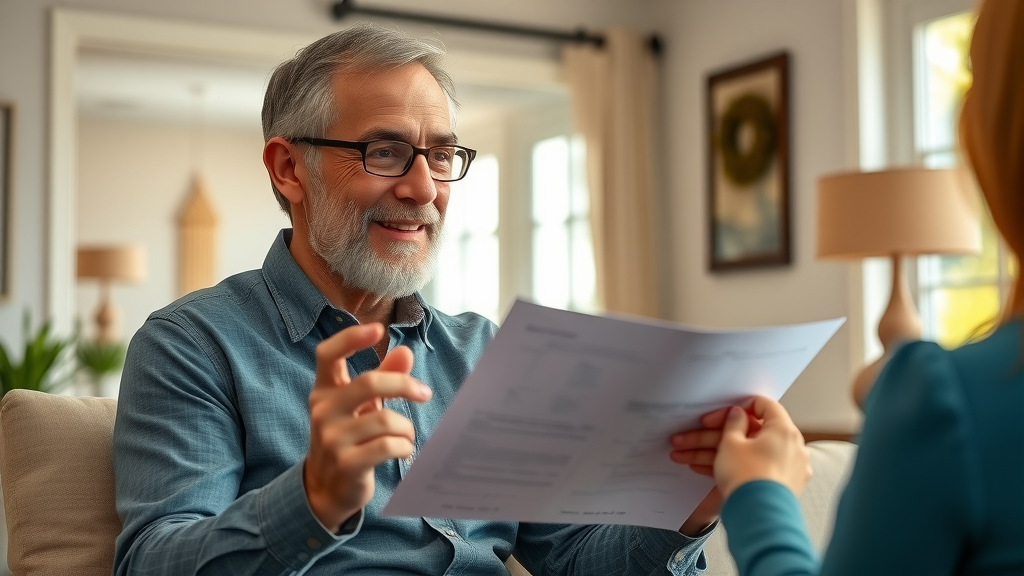 confident Orlando homeowner reviewing paperwork with real estate agent for as is sale, as is home sale Orlando