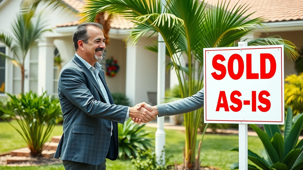 Friendly Orlando real estate investor shaking hands with seller near a 