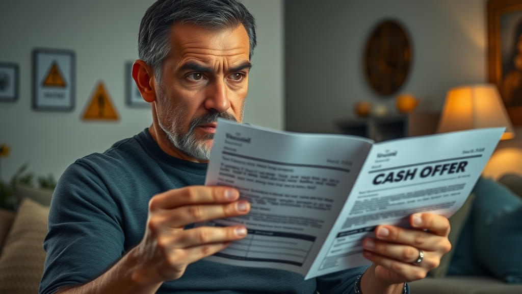 cautious homeowner reviewing cash offer Orlando