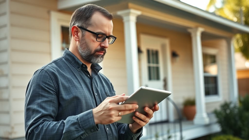 professional home appraiser assessing Orlando house exterior for cash offer evaluation