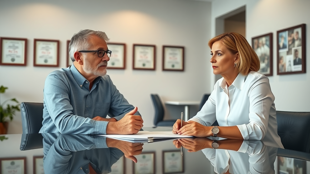 Mature Orlando couple meeting with local cash home buyer consultant, expert advice