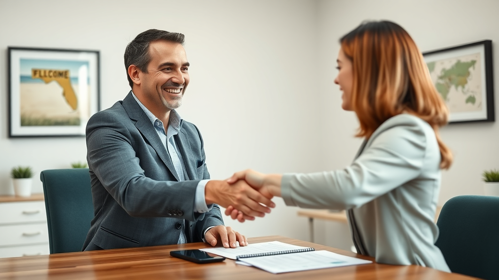 cash home buyer shakes hands with Orlando homeowner selling as is