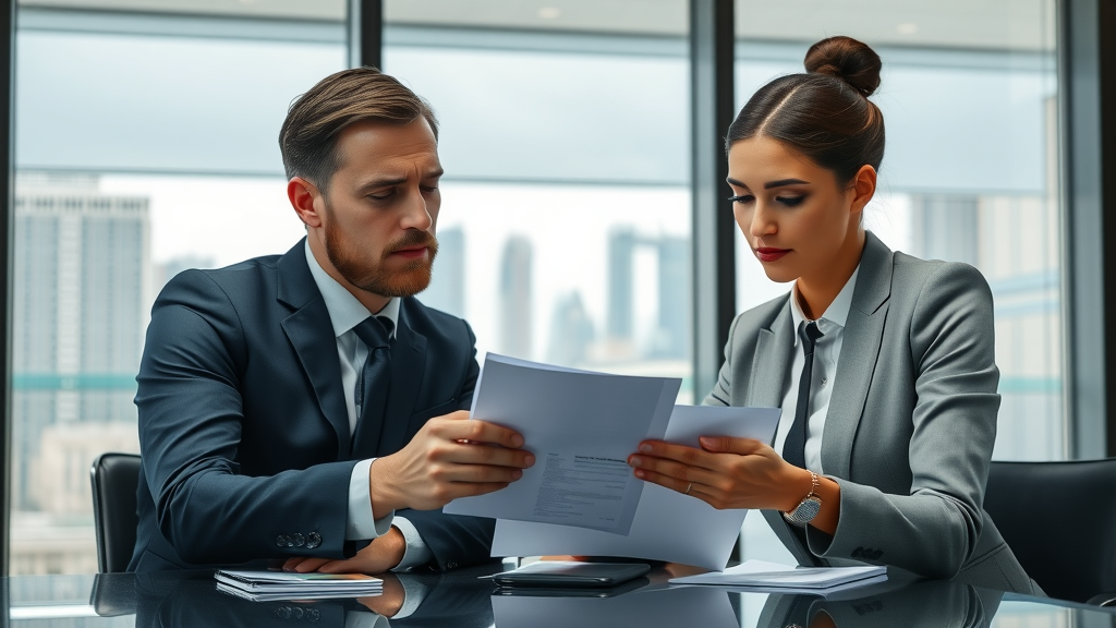Professionals reviewing offer documents at office - real estate agent negotiation tips