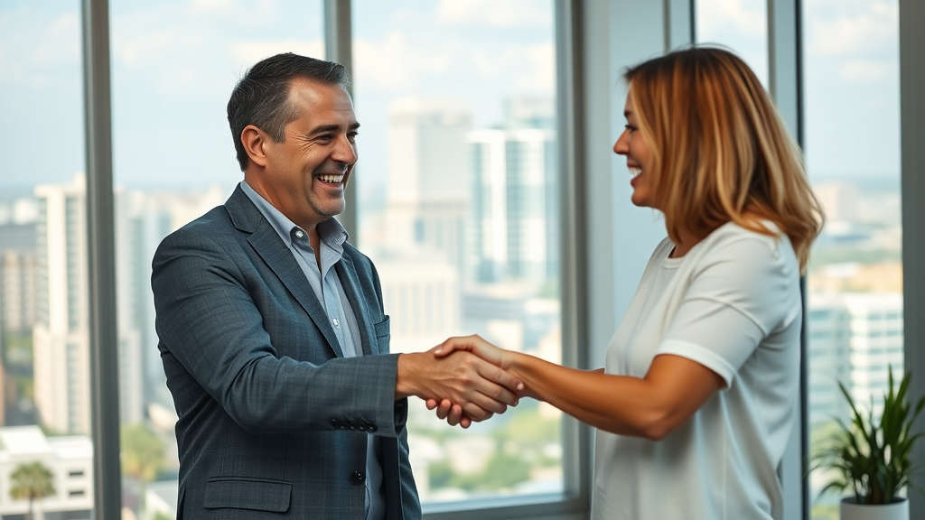 professional real estate investor shaking hands with Orlando homeowner for as is deal, as is home sale Orlando
