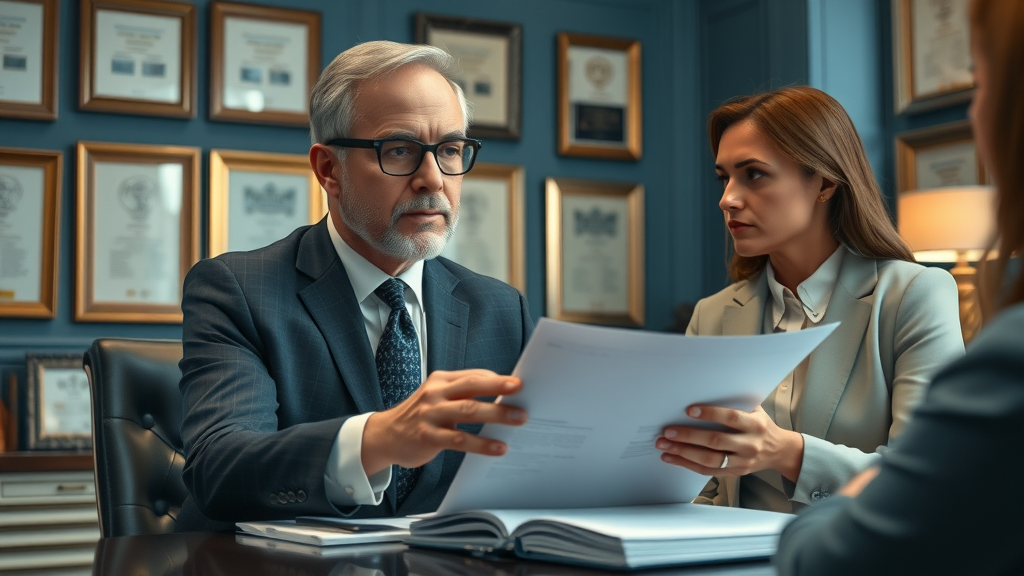 experienced lawyer giving free consultation on personal injury law at prestigious law office