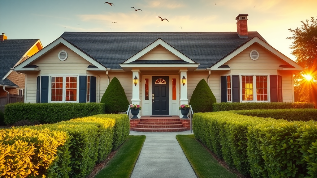 Inviting suburban home exterior with lush front garden - property selling support