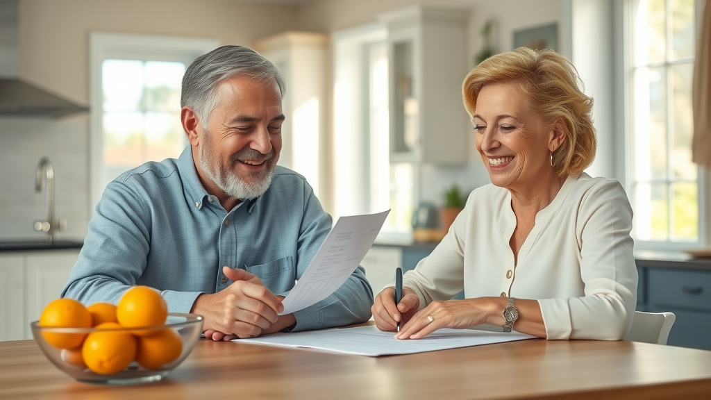 happy couple signing cash home sale documents in Orlando
