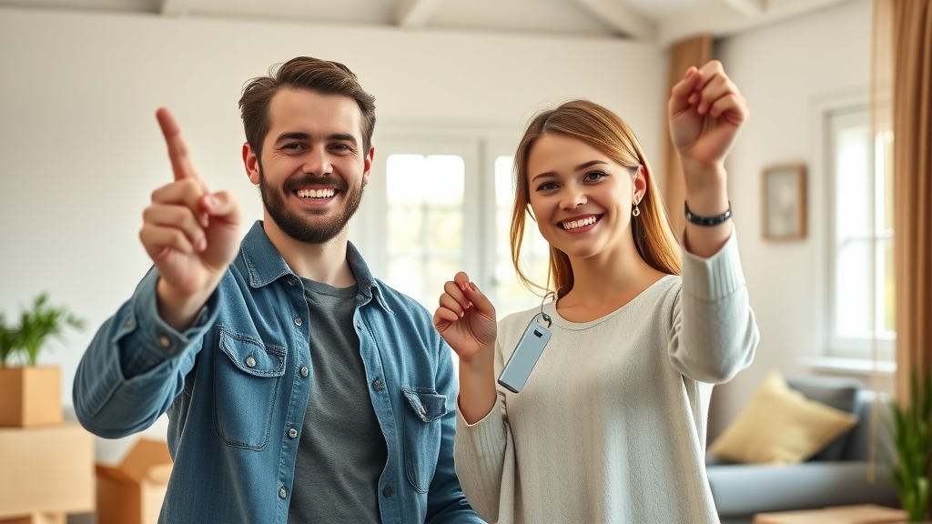 happy young couple holding up house keys in celebration after as is sale in Orlando, as is home sale Orlando