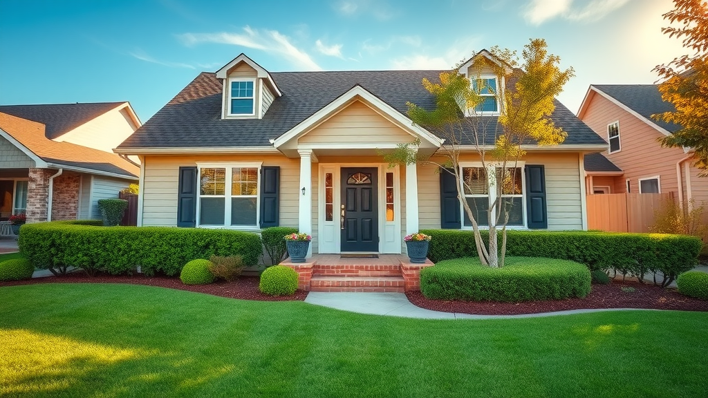 Inviting suburban home exterior with well-kept lawn and attractive front yard - home selling guidance