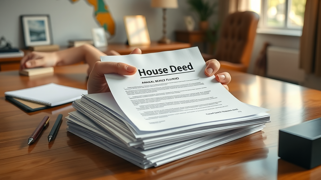 Stack of important legal documents—property deed and tax statements—on desk, ready for Orlando cash home sale